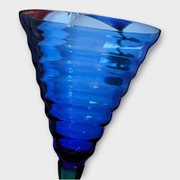 Pier 1 Cobalt Blue Teal Stem Beehive Wine Glasses Water Goblet 2 Pcs 9 Inches - Picture 6 of 12